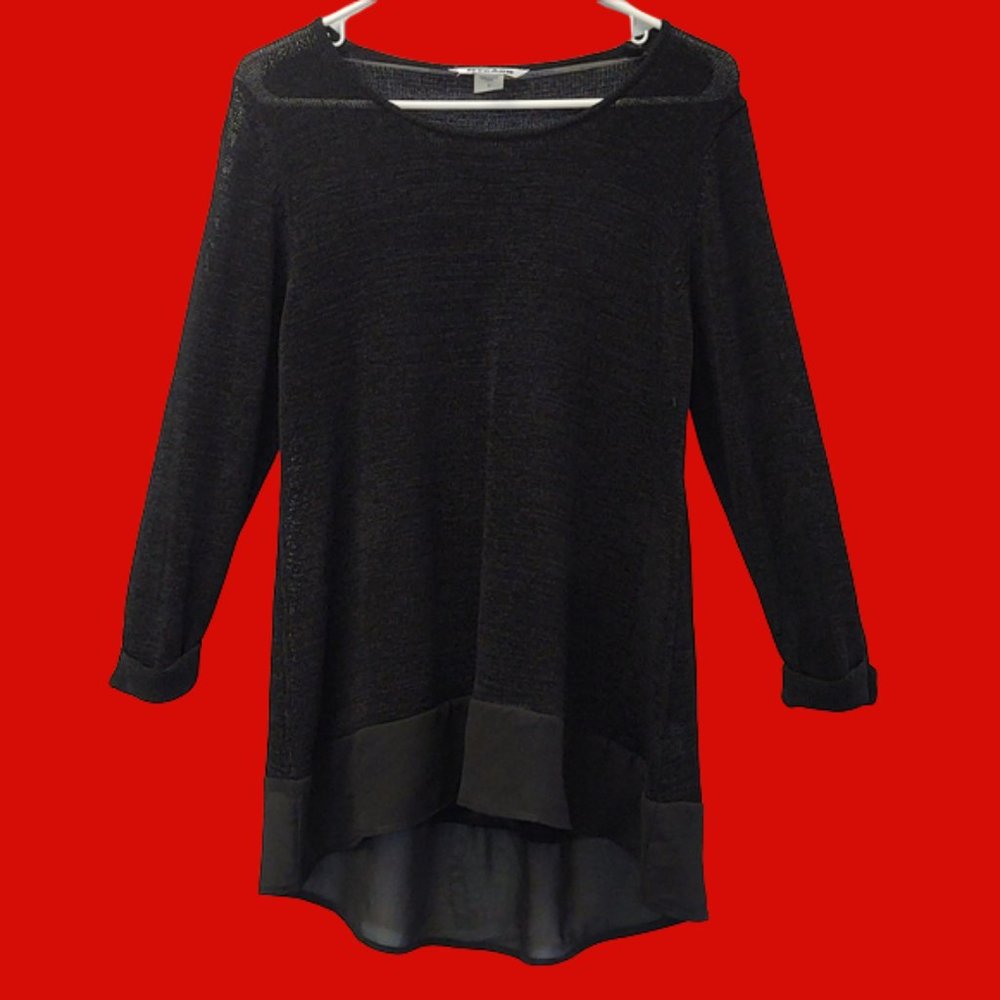 Peter Nygard 3/4 Sleeve Black Mesh Knit Asymmetrical Tunic